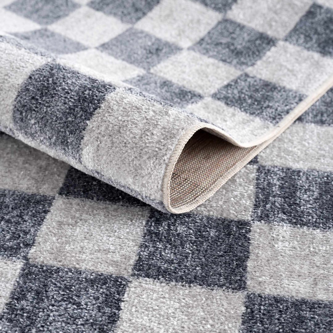 Alie Blue Gray Checkered Washable Rug