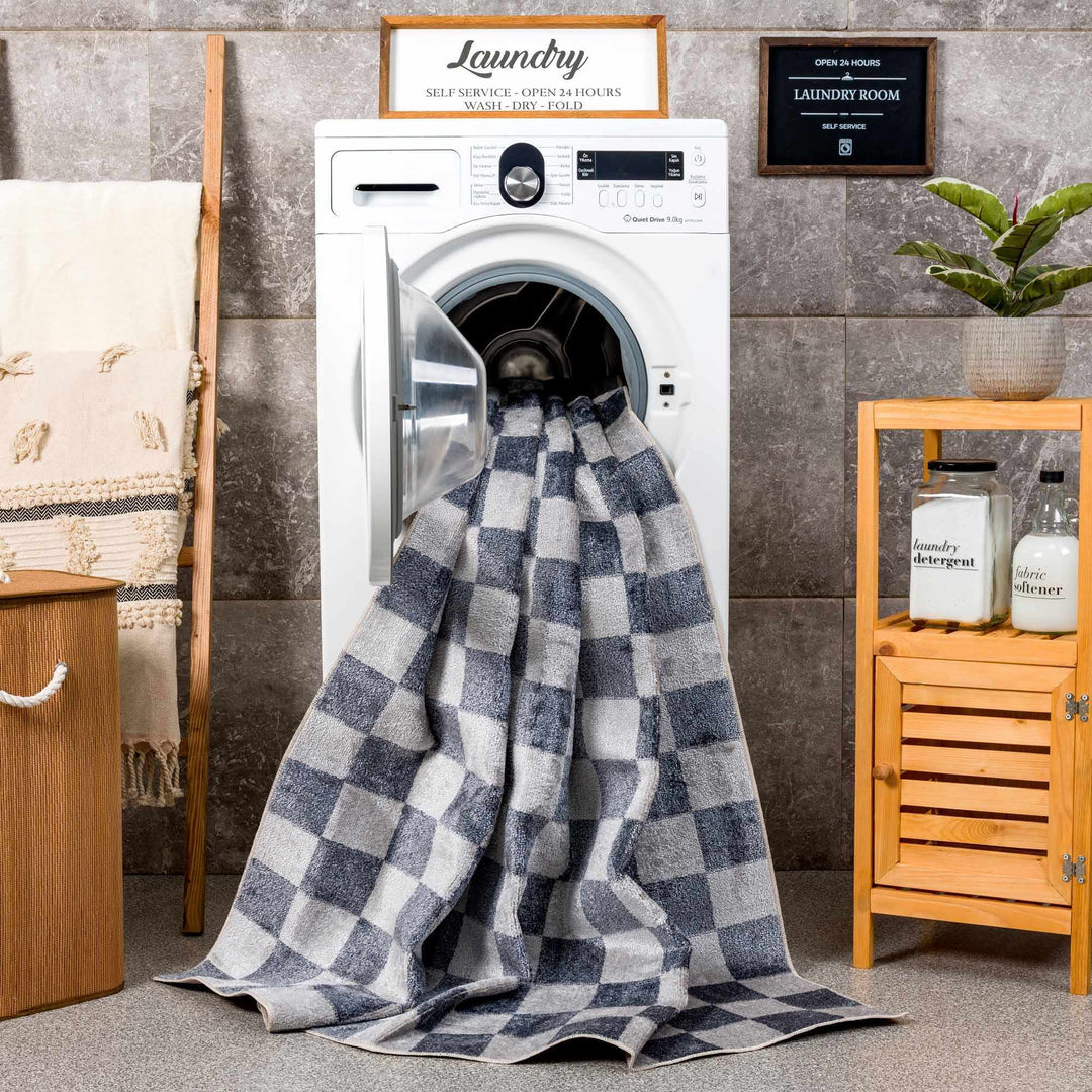 Alie Blue Gray Checkered Washable Rug