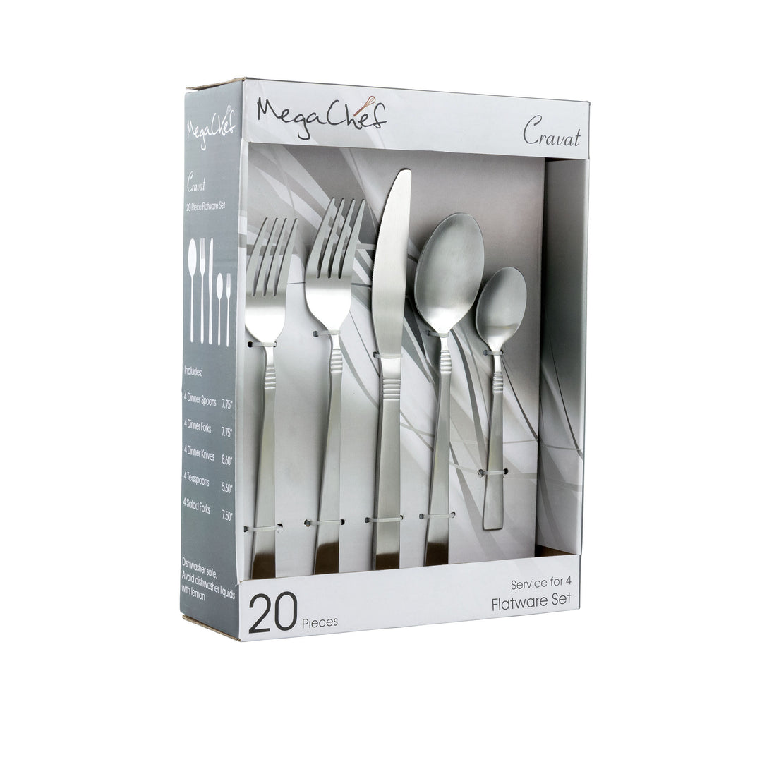 MegaChef Cravat 20 Piece Flatware Utensil Set, Stainless Steel