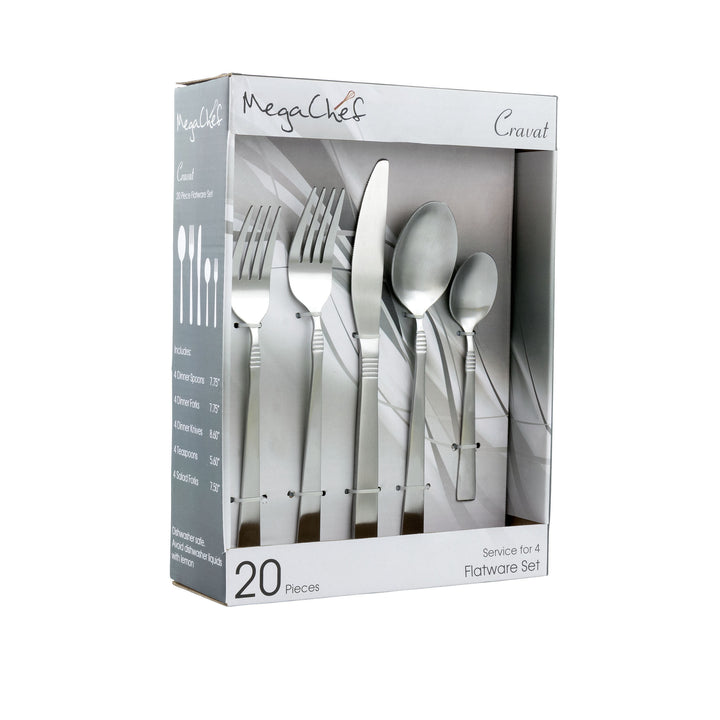 MegaChef Cravat 20 Piece Flatware Utensil Set, Stainless Steel