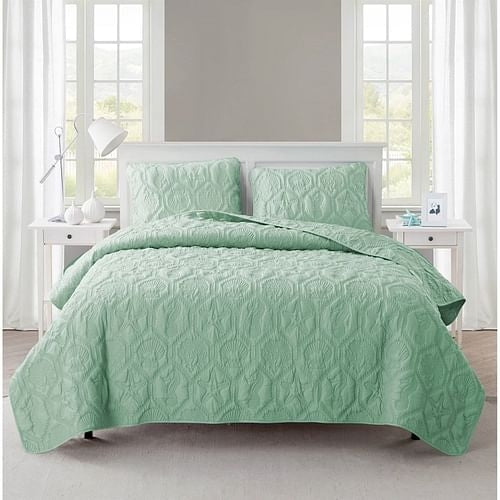 Queen Coastal Beach Starfish Seashell Seahorse Light Green Teal Quilt