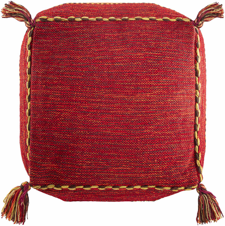 Red textured cushion with tassels on a white background
Mainaguri Pouf
