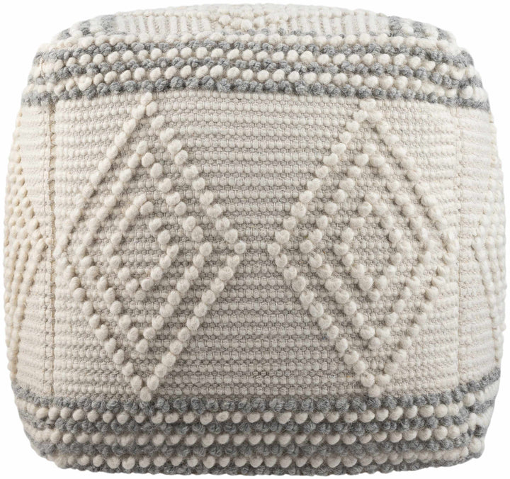 Textured cube ottoman with geometric pattern on a white background

Murgon Cream W Wool Pouf