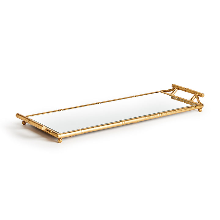 DAPHNE NARROW MIRRORED TRAY WITH HANDLES - Antique Gold