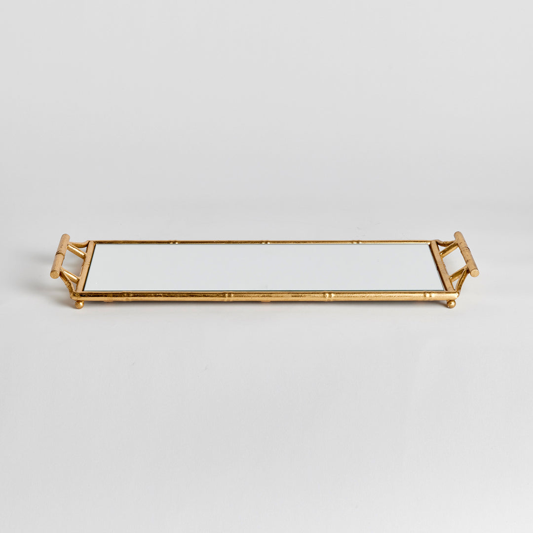 DAPHNE NARROW MIRRORED TRAY WITH HANDLES - Antique Gold