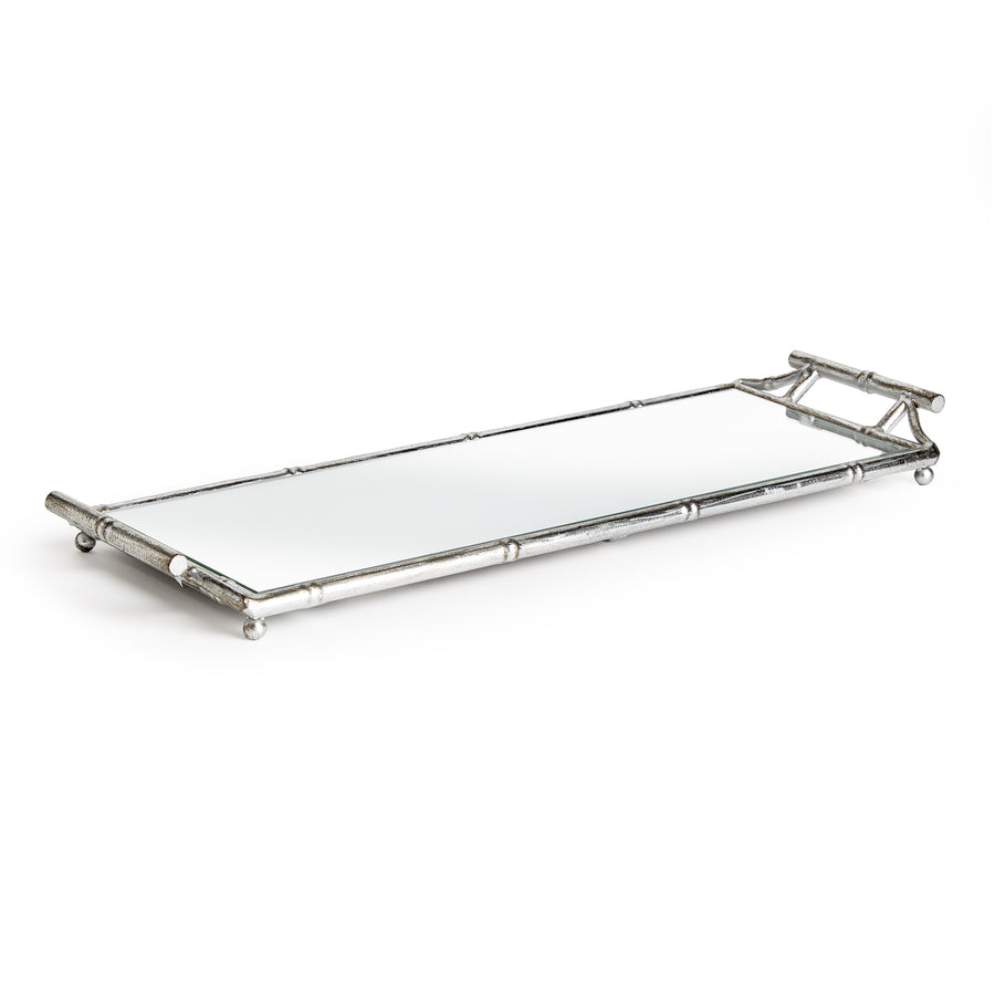 DAPHNE NARROW MIRRORED TRAY WITH HANDLES - Antique Silver