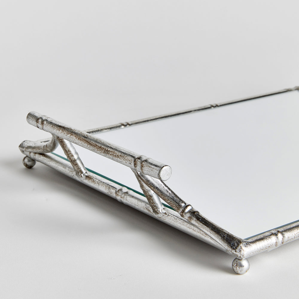 DAPHNE MIRRORED TRAY WITH HANDLES - Antique Silver