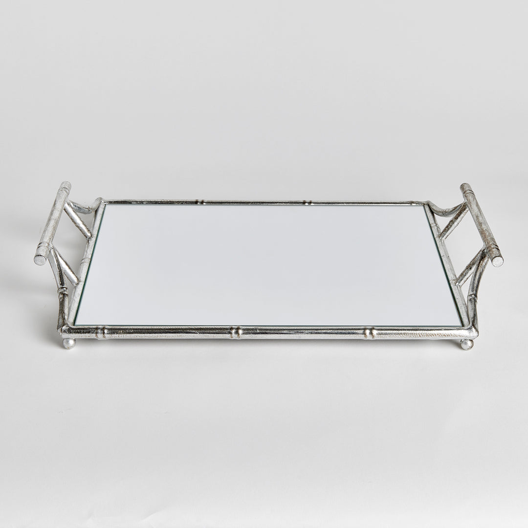 DAPHNE MIRRORED TRAY WITH HANDLES - Antique Silver