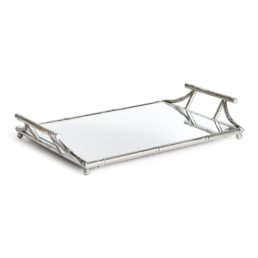 DAPHNE MIRRORED TRAY WITH HANDLES - Antique Silver