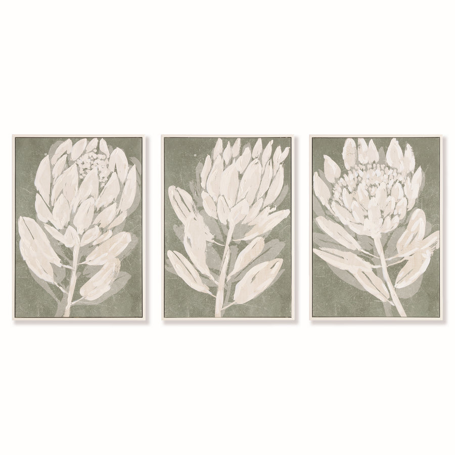 Protea Triptych Hand-Embellished Giclees