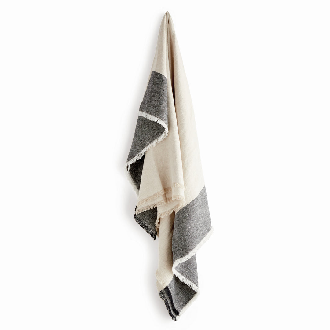 ANIKA EUROPEAN LINEN THROW - Flax/Charcoal