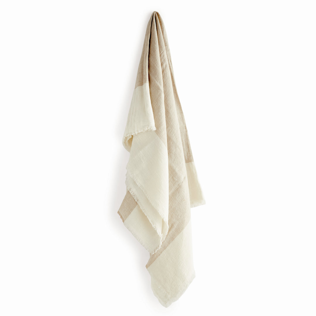 ANIKA EUROPEAN LINEN THROW - Flax/Ivory