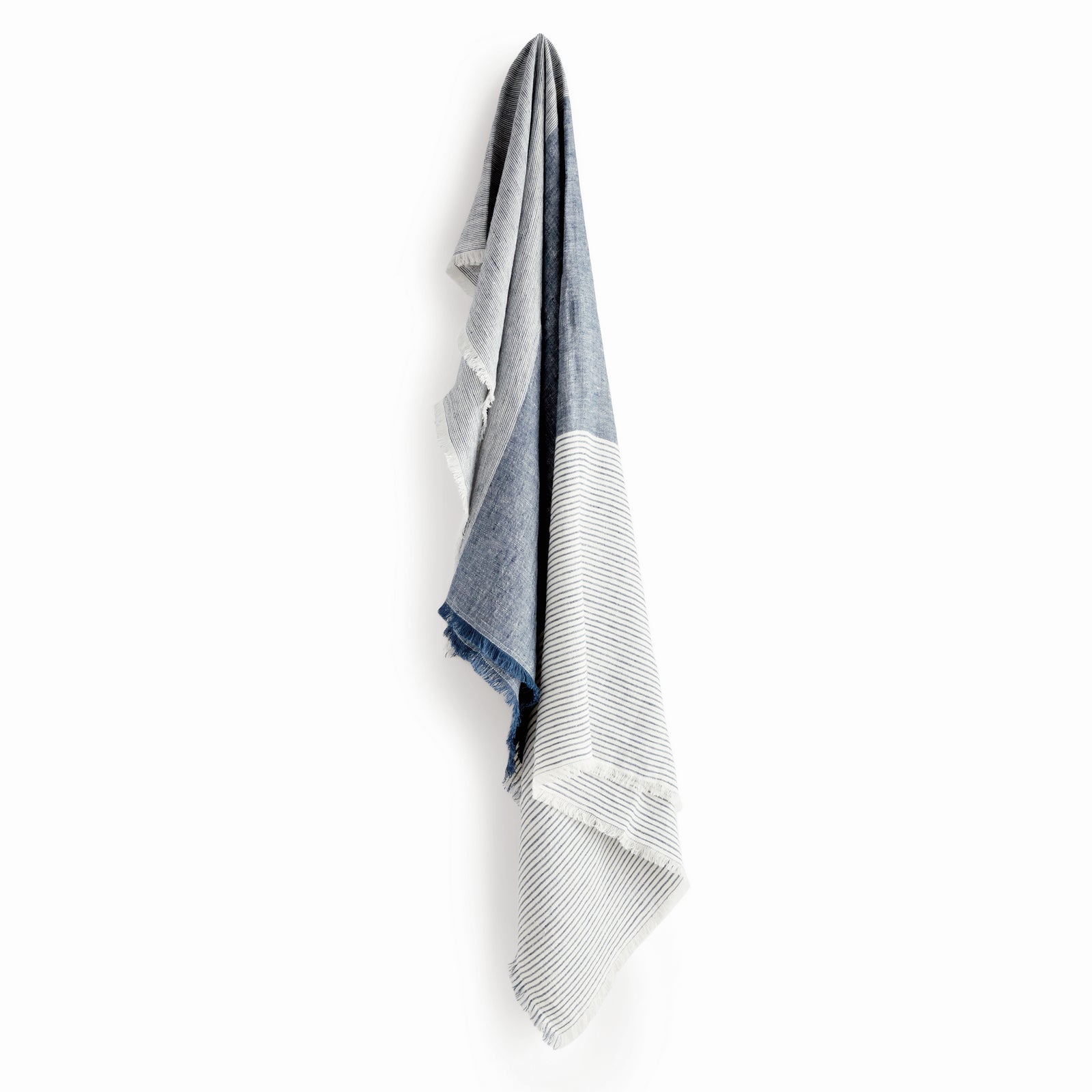 LEON EUROPEAN LINEN THROW - Navy/Ivory