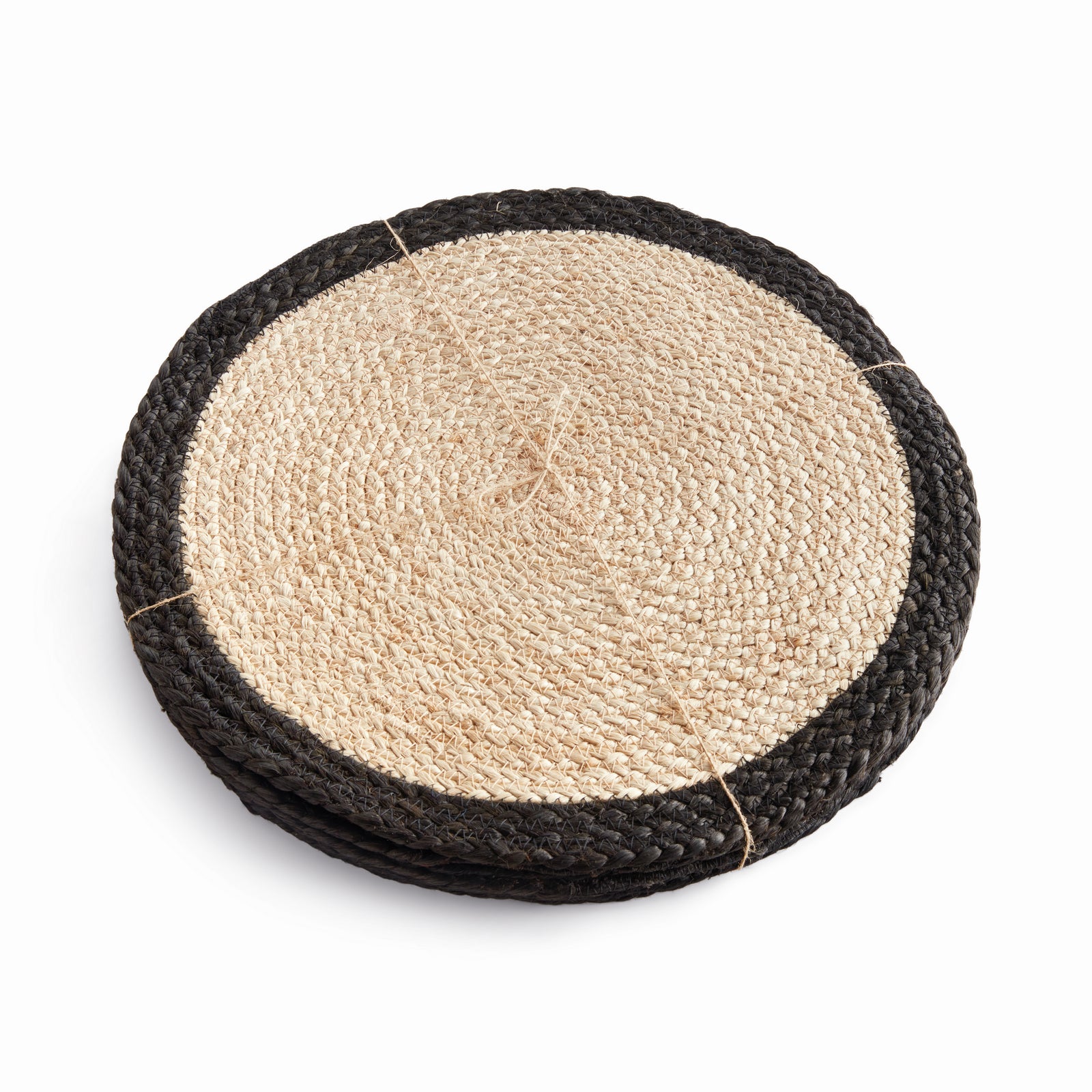 JUTE COIL ROUND PLACEMATS, SET OF 8 - Natural / Black