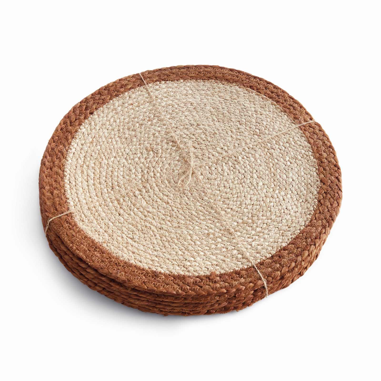 JUTE COIL ROUND PLACEMATS, SET OF 8 - Natural / Rust