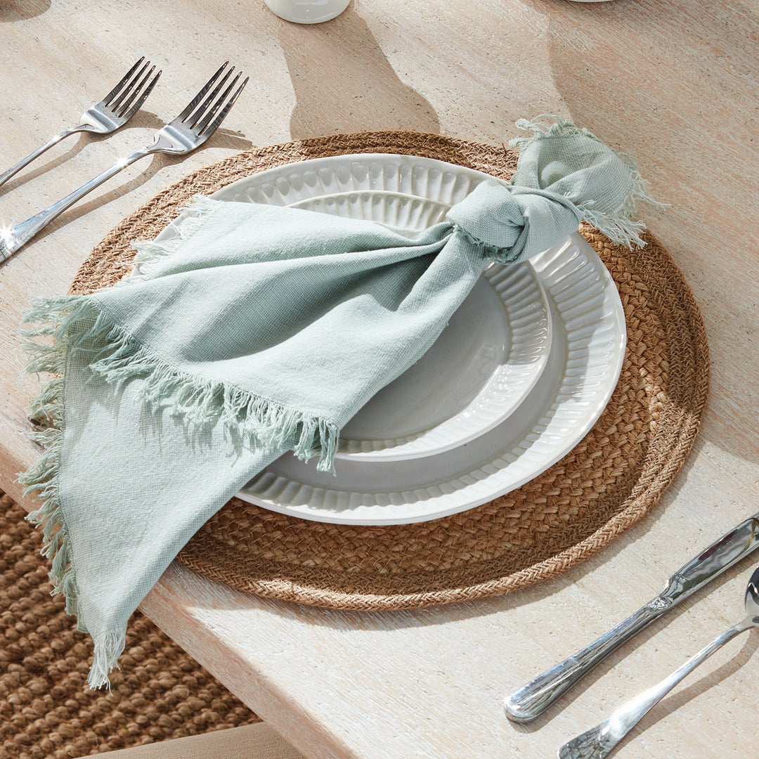 JUTE COIL ROUND PLACEMATS, SET OF 8 - Natural  / Taupe