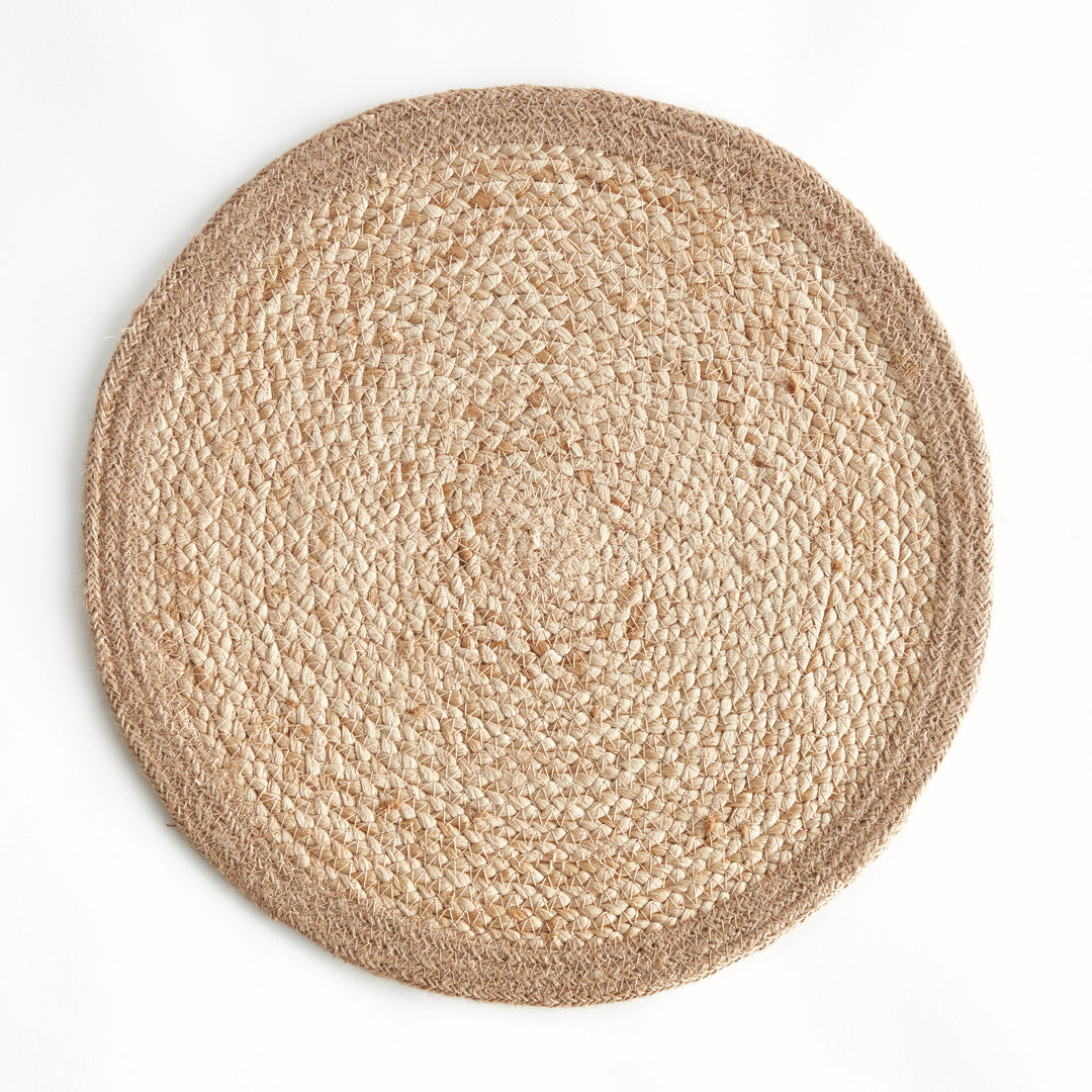 JUTE COIL ROUND PLACEMATS, SET OF 8 - Natural  / Taupe