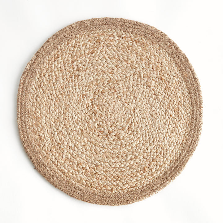 JUTE COIL ROUND PLACEMATS, SET OF 8 - Natural  / Taupe