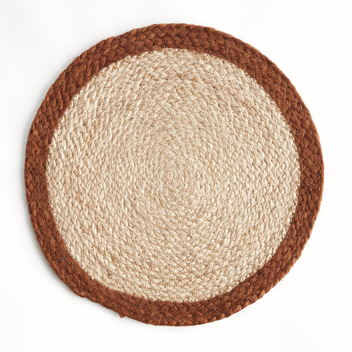 JUTE COIL ROUND PLACEMATS, SET OF 8 - Natural / Rust