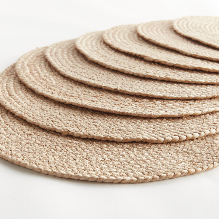 JUTE COIL ROUND PLACEMATS, SET OF 8 - Natural