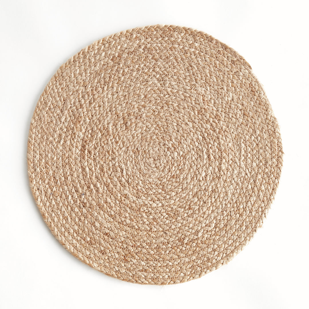 JUTE COIL ROUND PLACEMATS, SET OF 8 - Natural