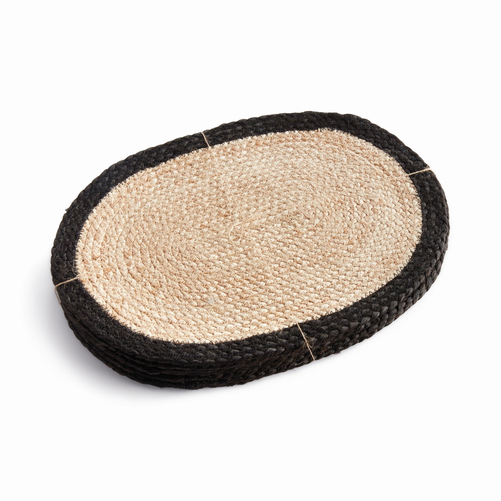 JUTE COIL OVAL PLACEMATS, SET OF 8 - Natural / Black