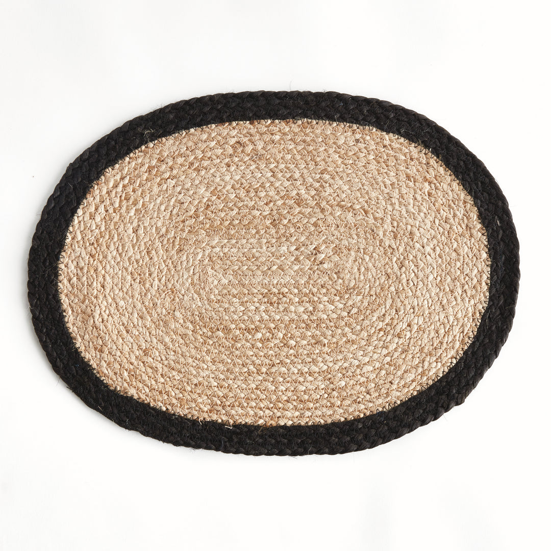 JUTE COIL OVAL PLACEMATS, SET OF 8 - Natural / Black