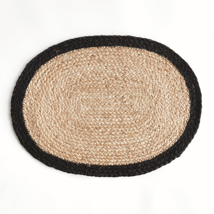 JUTE COIL OVAL PLACEMATS, SET OF 8 - Natural / Black