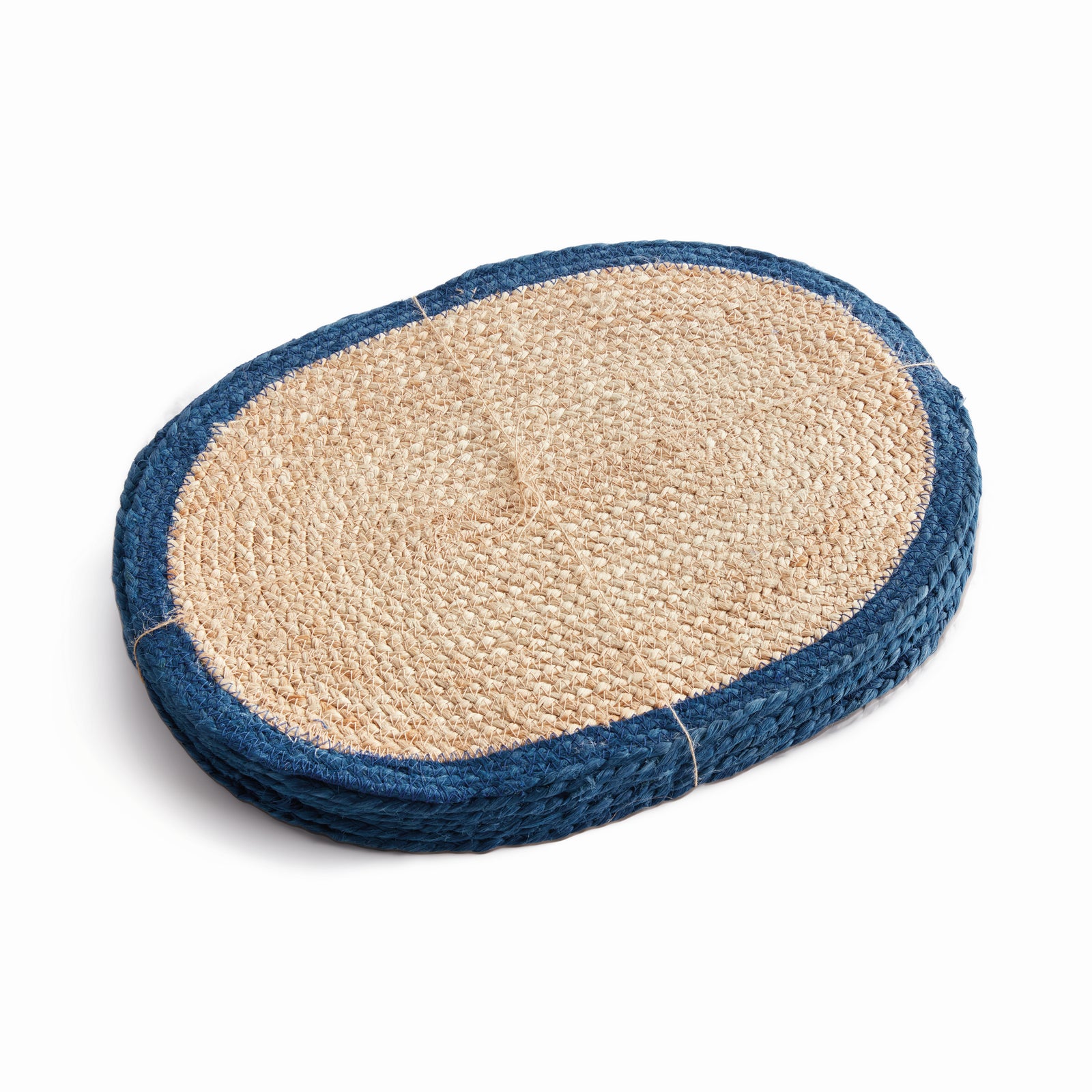 JUTE COIL OVAL PLACEMATS, SET OF 8 - Natural / Navy