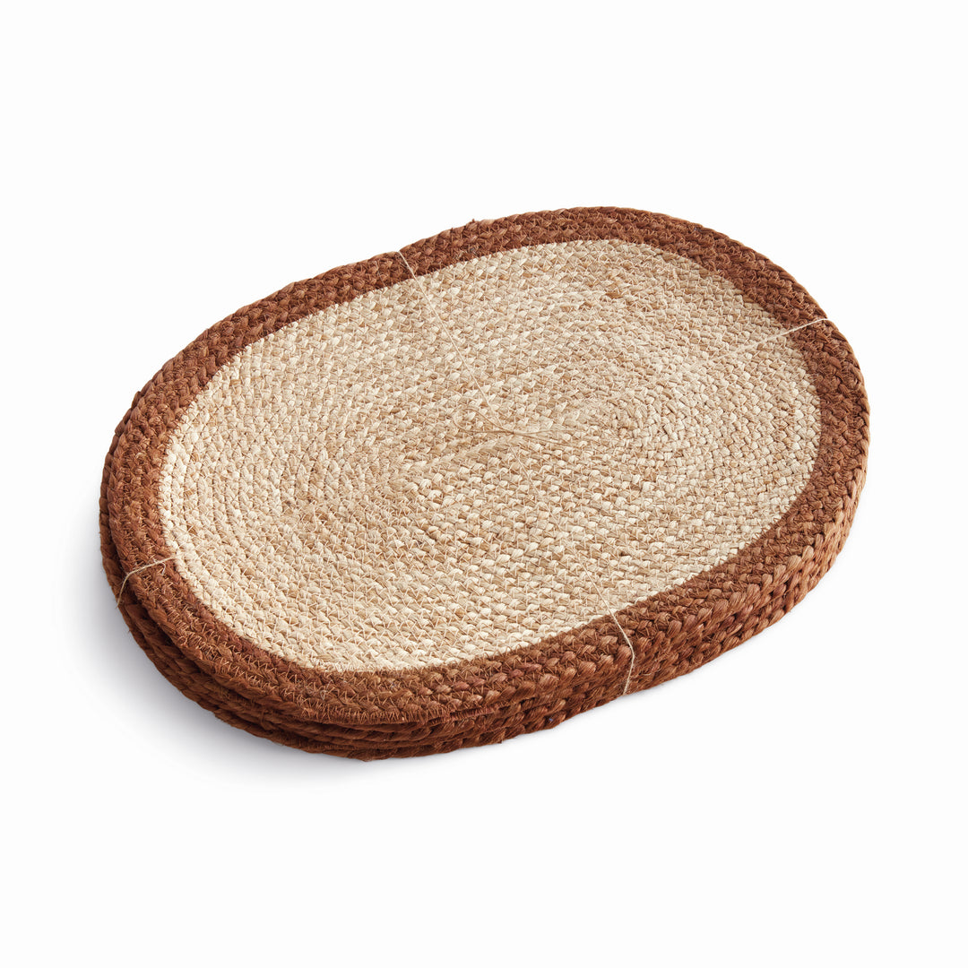JUTE COIL OVAL PLACEMATS, SET OF 8 - Natural / Rust