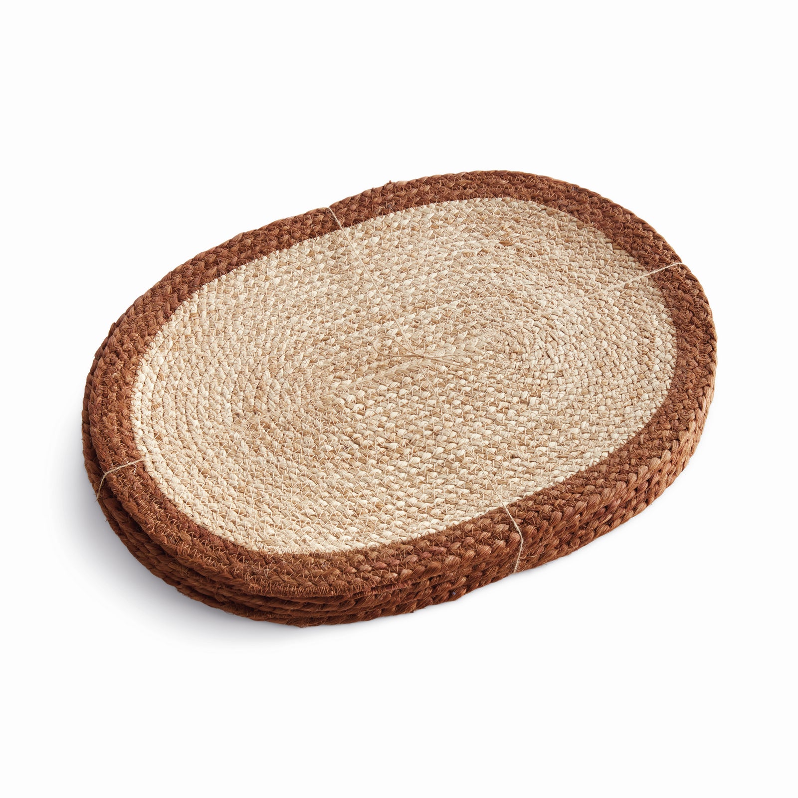 JUTE COIL OVAL PLACEMATS, SET OF 8 - Natural / Rust