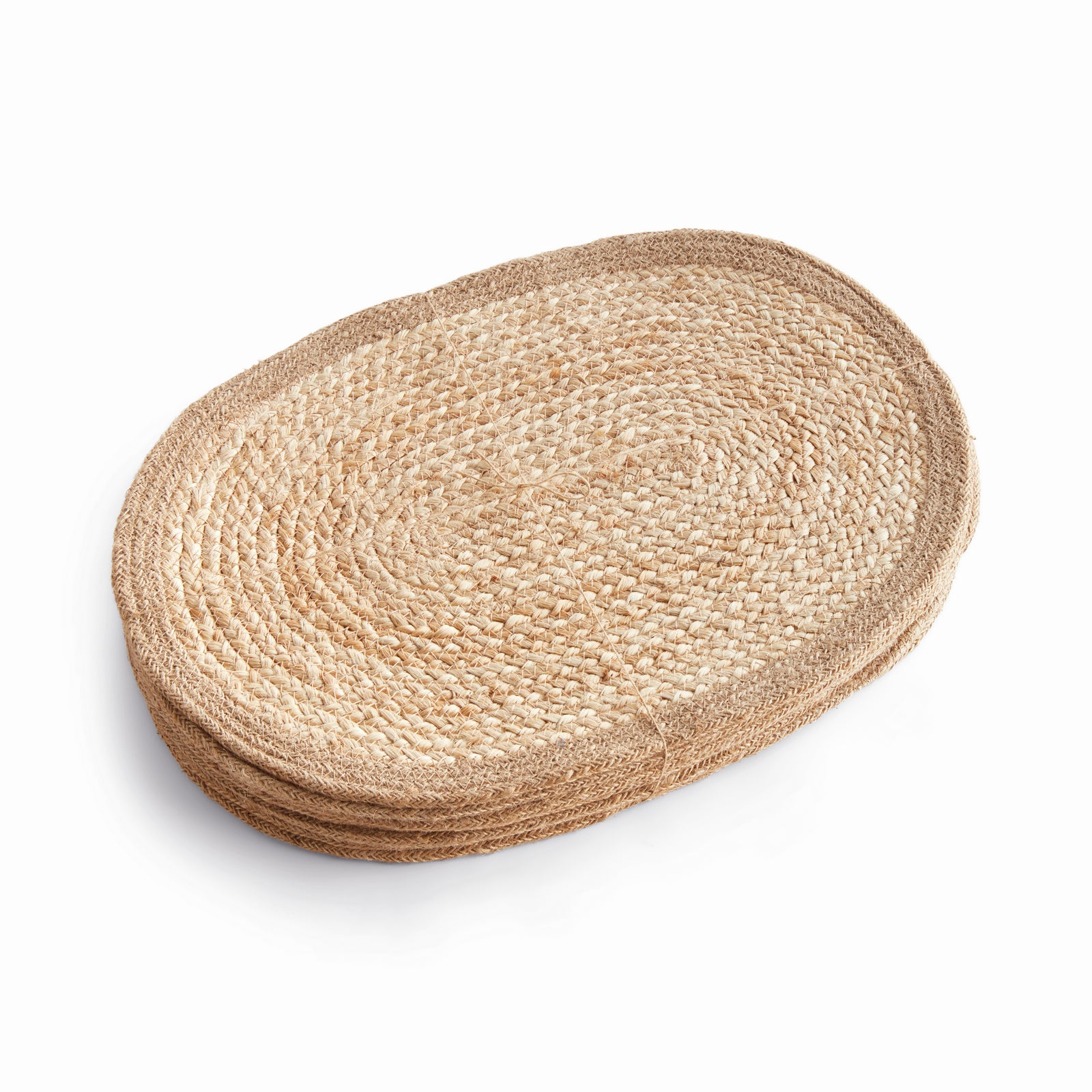JUTE COIL OVAL PLACEMATS, SET OF 8 - Natural / Taupe