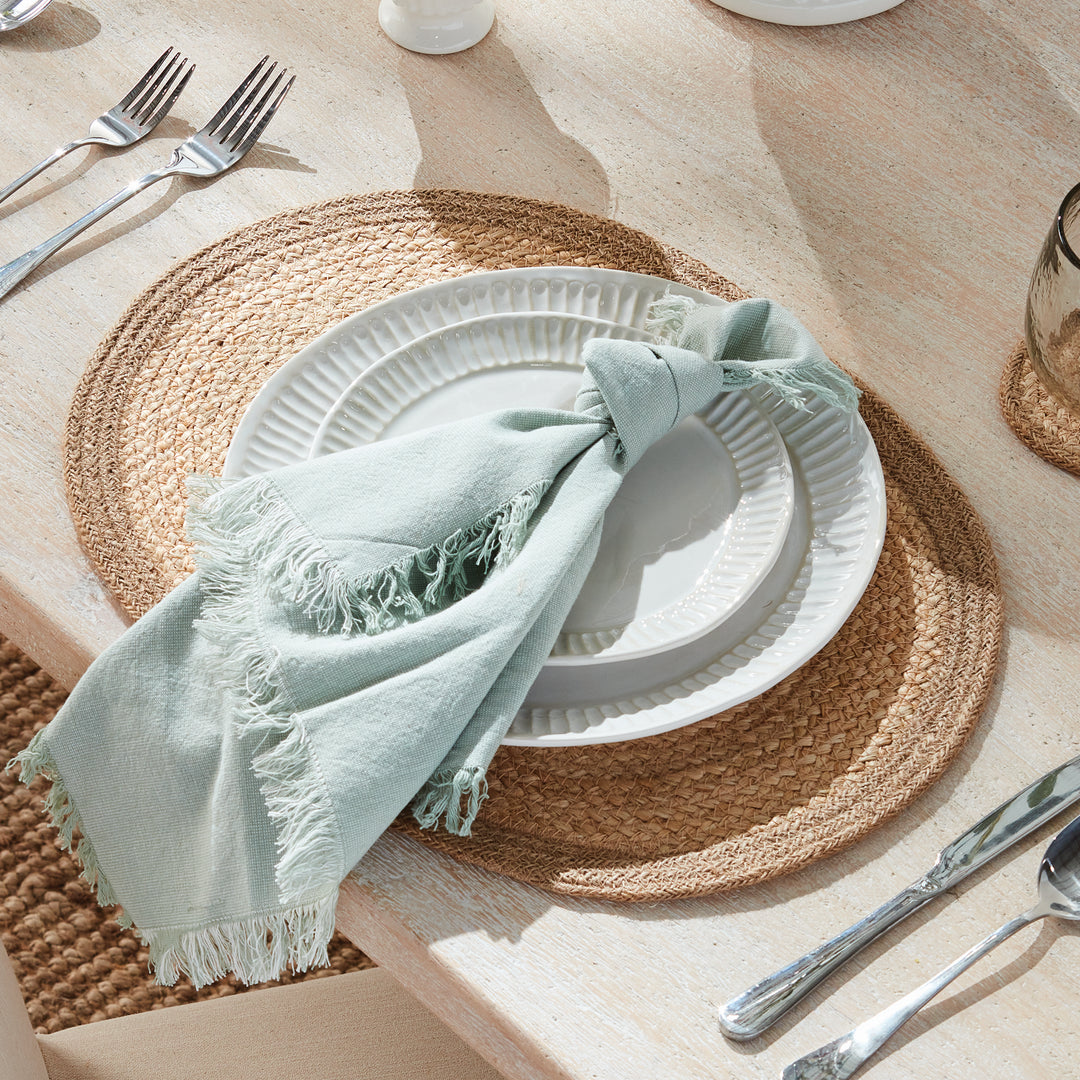 JUTE COIL OVAL PLACEMATS, SET OF 8 - Natural / Taupe
