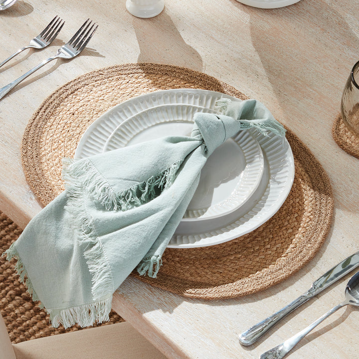 JUTE COIL OVAL PLACEMATS, SET OF 8 - Natural / Taupe