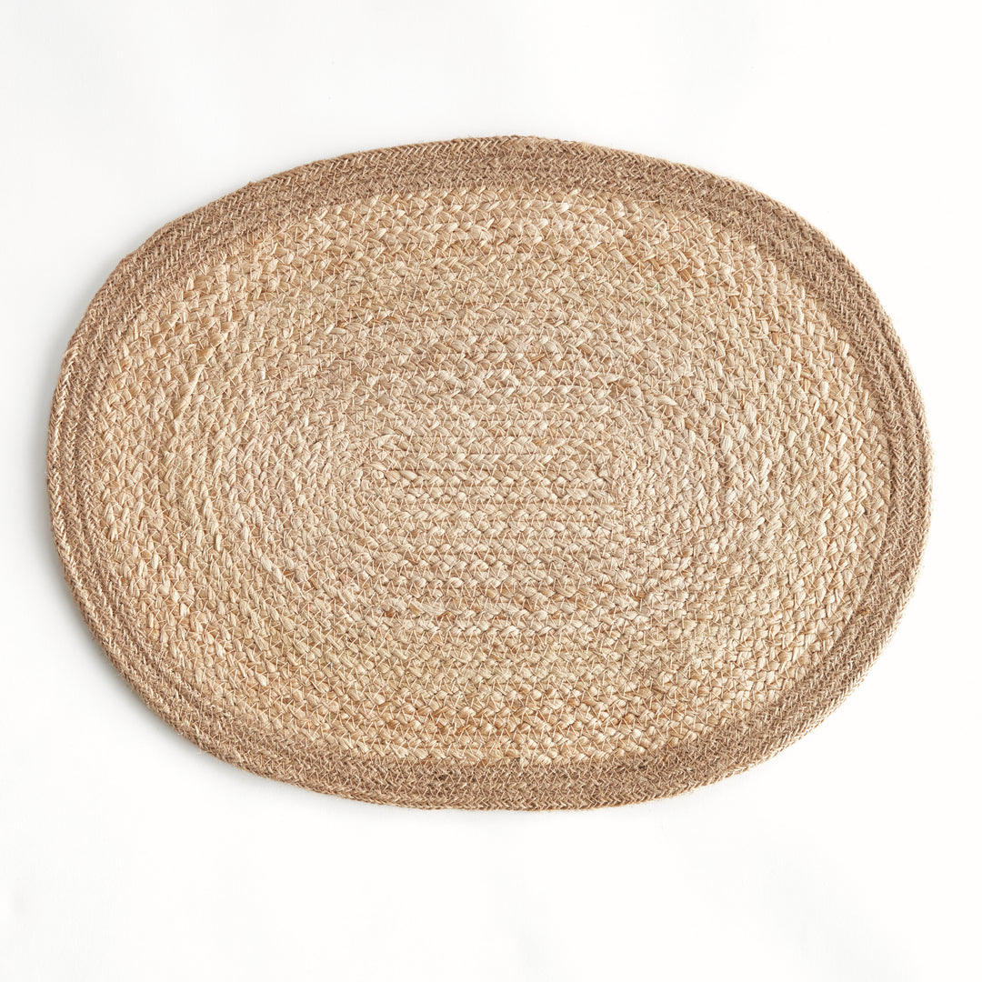 JUTE COIL OVAL PLACEMATS, SET OF 8 - Natural / Taupe