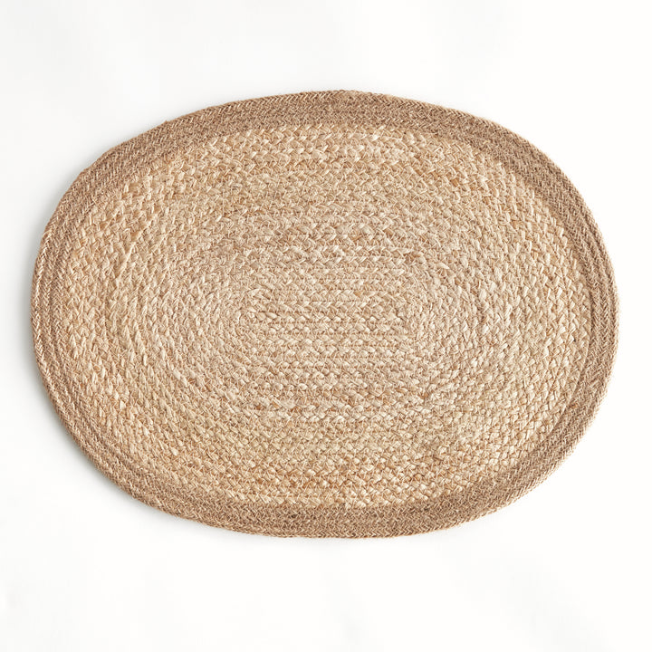JUTE COIL OVAL PLACEMATS, SET OF 8 - Natural / Taupe