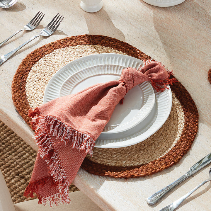 JUTE COIL OVAL PLACEMATS, SET OF 8 - Natural / Rust