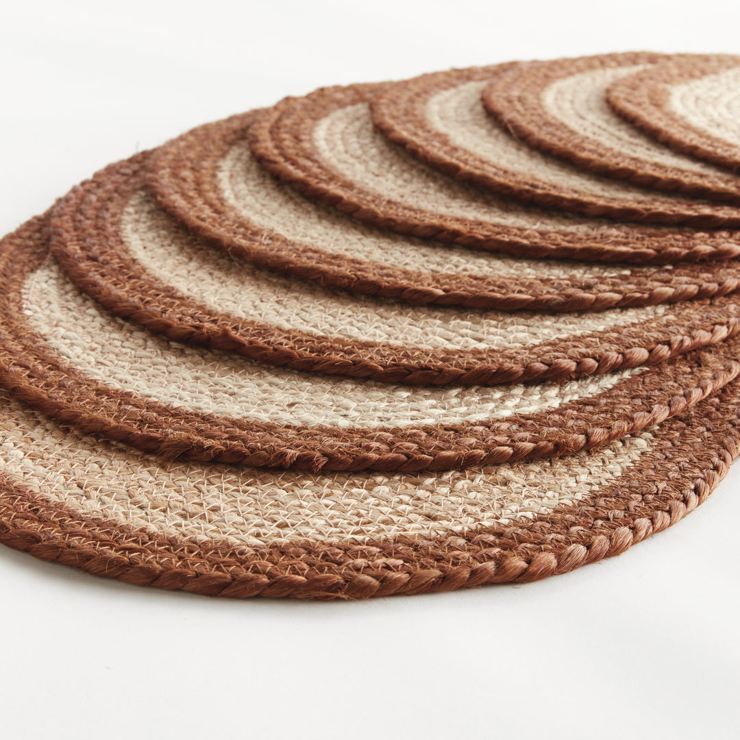 JUTE COIL OVAL PLACEMATS, SET OF 8 - Natural / Rust