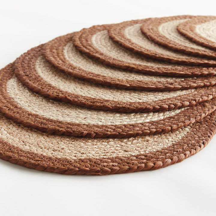 JUTE COIL OVAL PLACEMATS, SET OF 8 - Natural / Rust