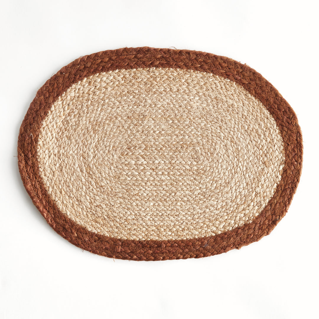 JUTE COIL OVAL PLACEMATS, SET OF 8 - Natural / Rust