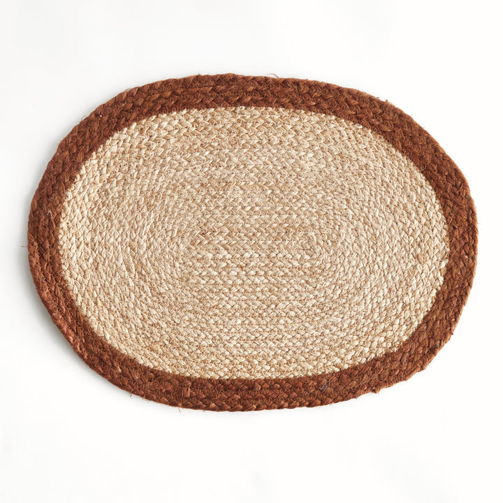 JUTE COIL OVAL PLACEMATS, SET OF 8 - Natural / Rust