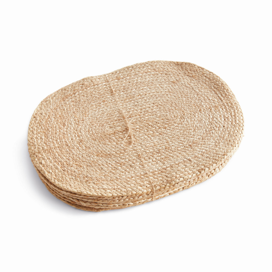 JUTE COIL OVAL PLACEMATS, SET OF 8 - Natural