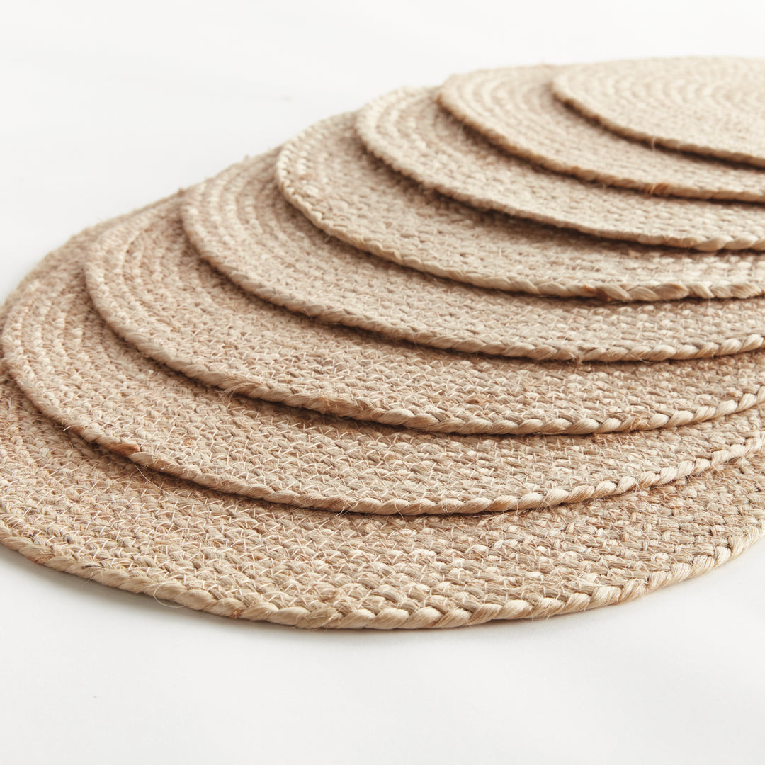 JUTE COIL OVAL PLACEMATS, SET OF 8 - Natural