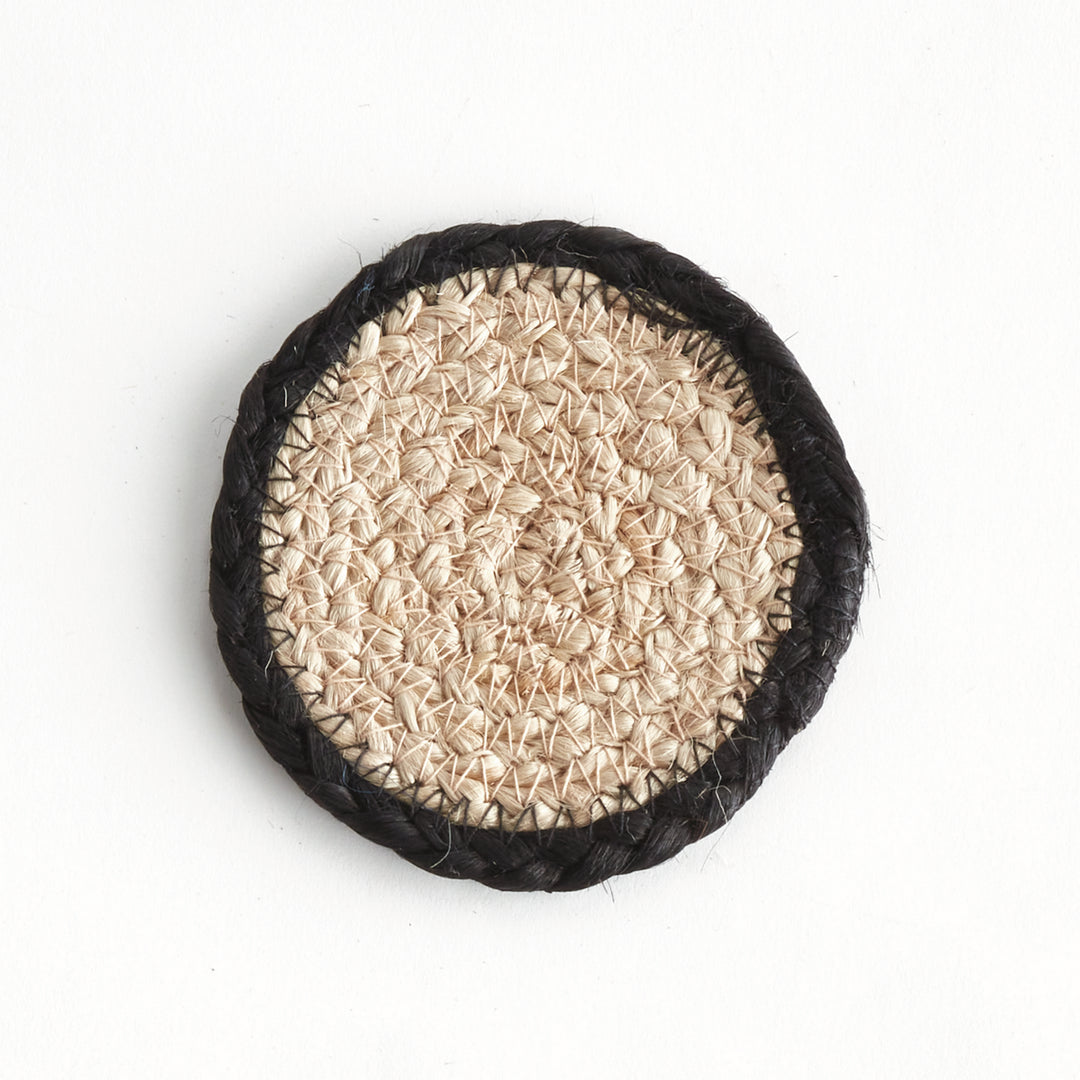 JUTE COASTERS, SET OF 4 - Natural  / Black
