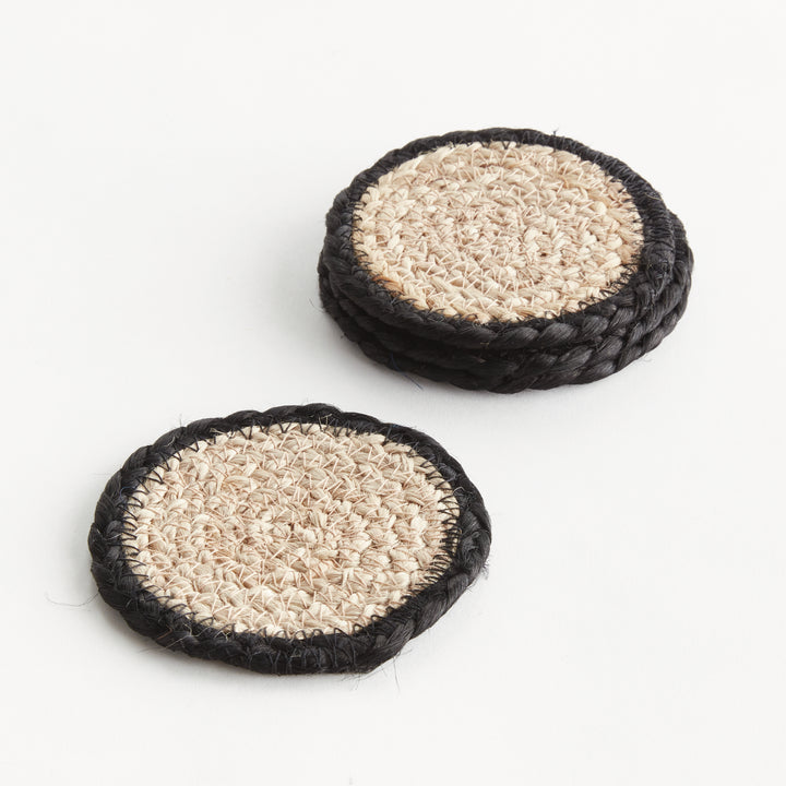 JUTE COASTERS, SET OF 4 - Natural  / Black