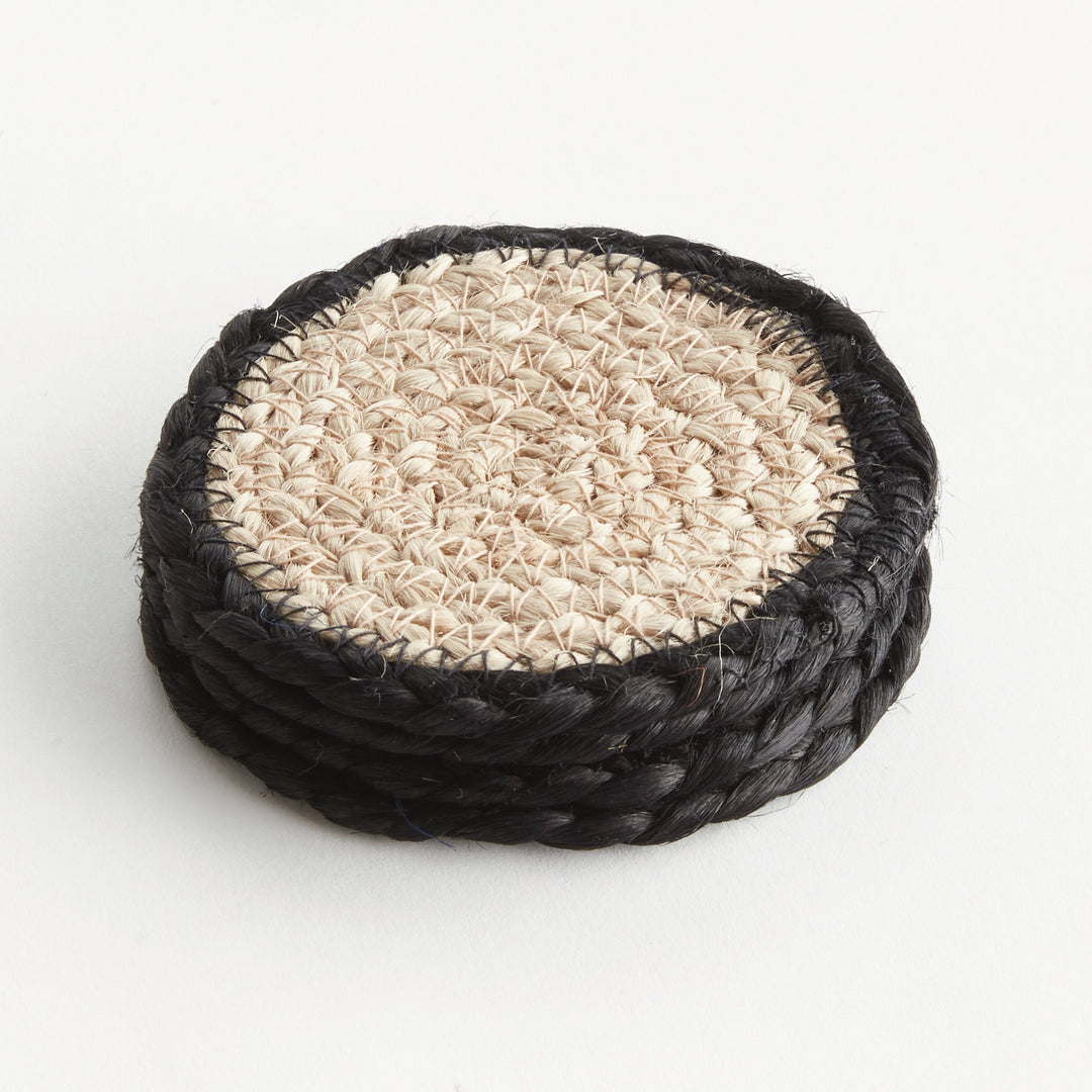 JUTE COASTERS, SET OF 4 - Natural  / Black