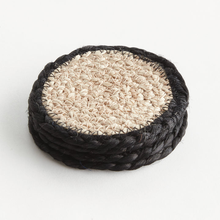 JUTE COASTERS, SET OF 4 - Natural  / Black