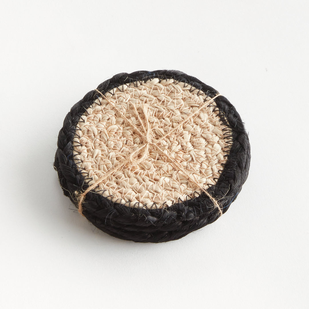 JUTE COASTERS, SET OF 4 - Natural  / Black