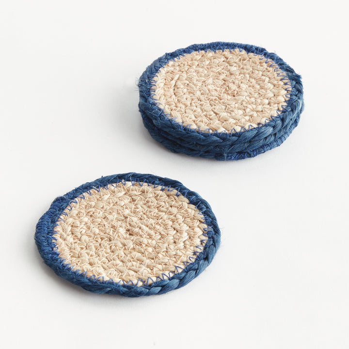 JUTE COASTERS, SET OF 4 - Natural / Navy