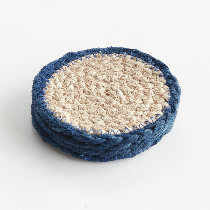 JUTE COASTERS, SET OF 4 - Natural / Navy